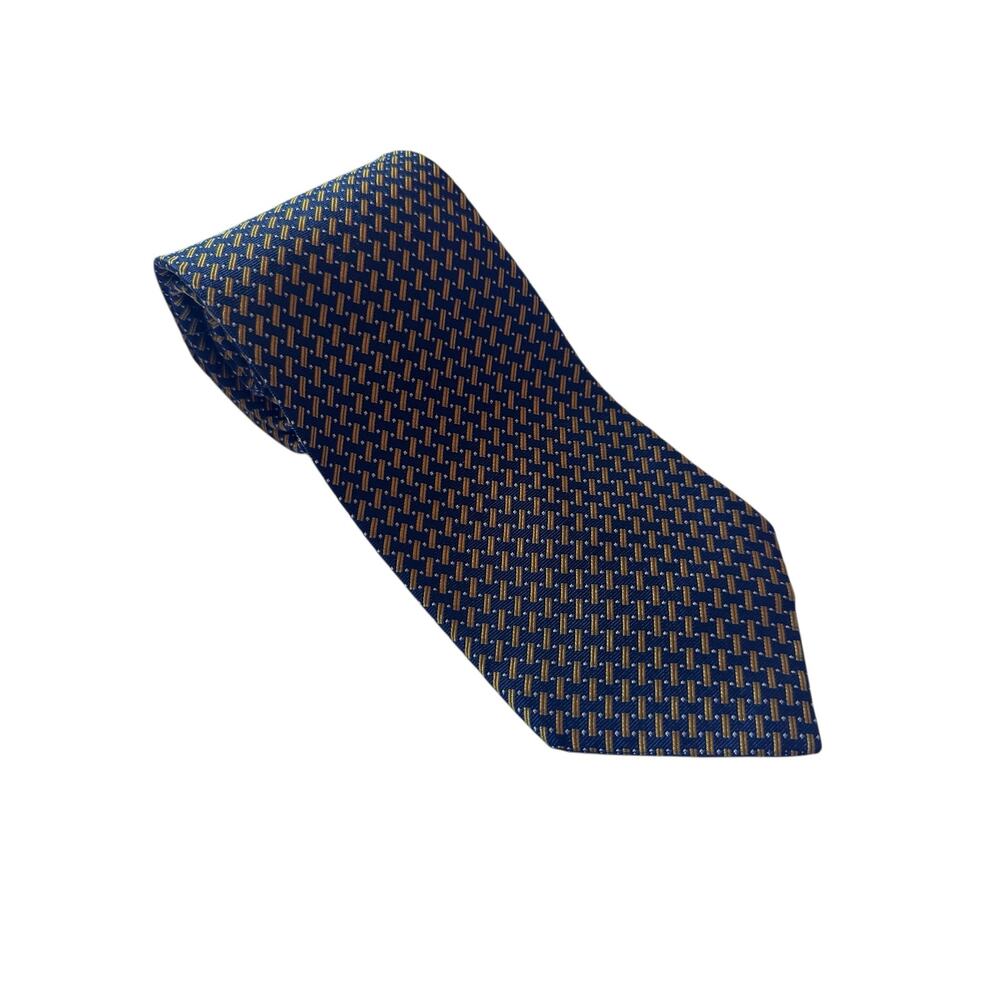 Lauren Ralph Lauren Navy & Gold Geometric Silk Tie | Classic Preppy OldMoney